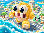 Monster Tide 3D — grow and survive the flooding city Monster Tide 3D cover: yellow and mint monsters eating houses among ocean waves