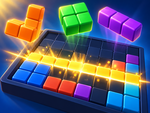 Block Boom — colourful block puzzle Block Boom game: colourful puzzle pieces above an 8×8 board with a clearing line of blocks